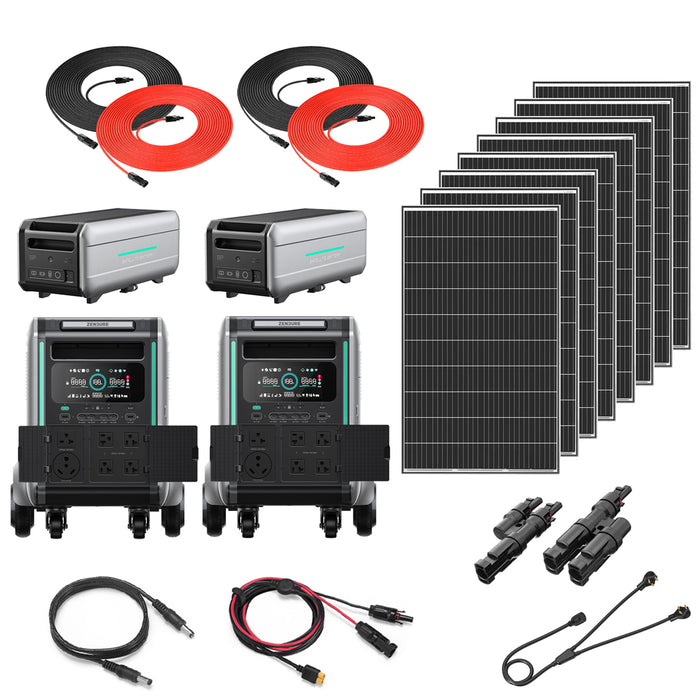 Zendure SuperBase V4600 7,200W 120/240V Portable Power Station Kit | 18.4kWh Total Lithium Battery Bank | 8 x 200 Watts Rigid Solar Panels