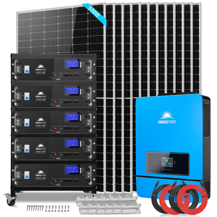 Sungold Power Off Grid Solar Kit 12 X 550 Watts Solar Panels 25.6KWH Lithium Battery 10KW Solar Inverter 48VDC 120V/240V SGR-10K25S