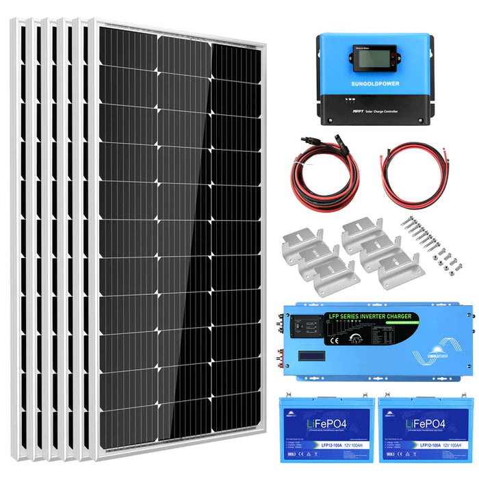 Sungold Power Off Grid Solar Kit 3000W Inverter 12VDC 120V Output LifePO4 Battery 600 watt Solar Back Up SGK-PRO3