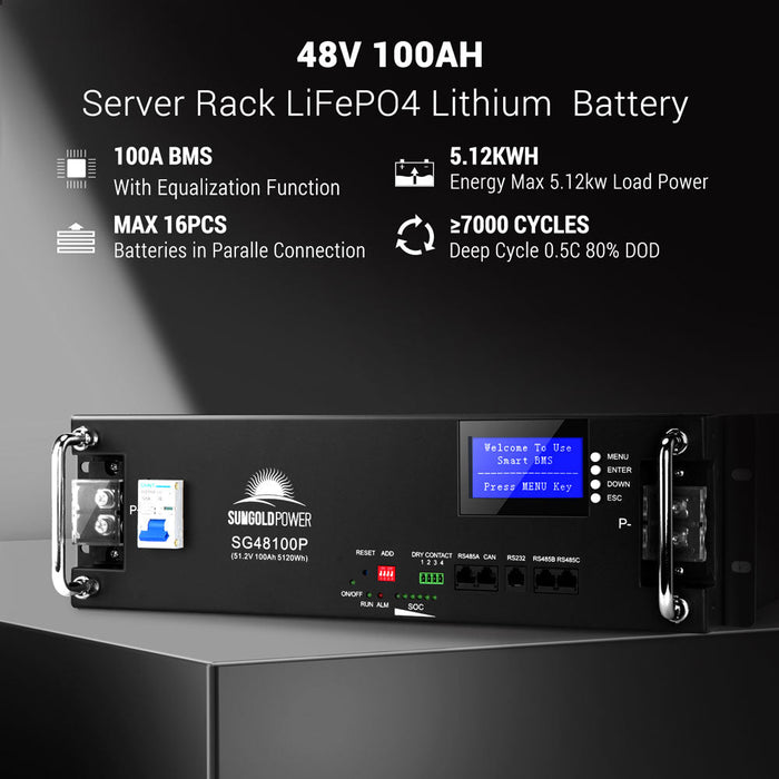 Sungold Power 2 X 48V 100AH Server Rack LIFEPO4 Lithium Battery SG48100P