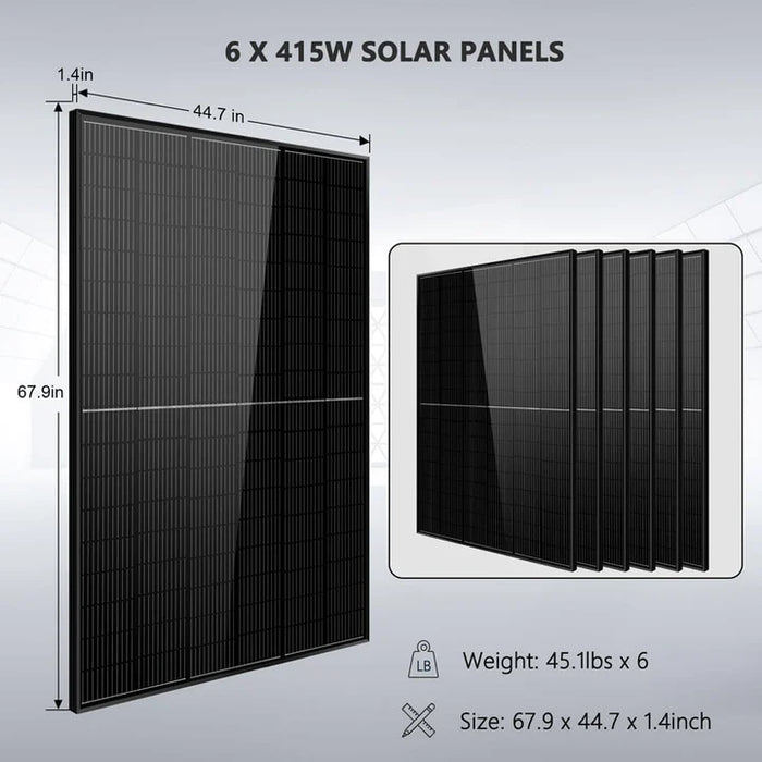 Sungold Power Off-Grid Solar Kit 5000W 48VDC 120V LIFEPO4 10.24KWH Lithium Battery 6 X 415 Watts Solar Panels SGR-5KE