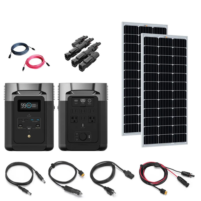 EcoFlow DELTA 2 1.8kW / 1,024Wh Power Station | 2 x 100W 12V Rigid Mono Solar Panels | Total Solar Kit.   At  Generation Eco Store