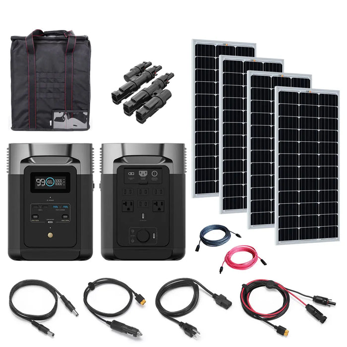 EcoFlow DELTA 2 1.8kW / 1,024wH Power Station + 4 x 100W 12V Rigid Mono Solar Panels | Total Base Camp Solar Kit.   At  Generation Eco Store