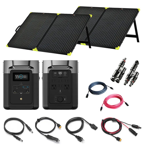 EcoFlow DELTA 2 1.8kW / 1,024Wh Portable Power Station / 2 x 200W 12V Folding Mono Solar Panels | Total Solar Kit.   At  Generation Eco Store