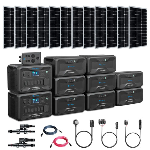 Bluetti AC300 6,000W/24.5kWh Solar Generator Kit | 12 x 200W 12V Rigid Mono Solar Panels | 24.5KwH Complete Solar Kit.   At  Generation Eco Store