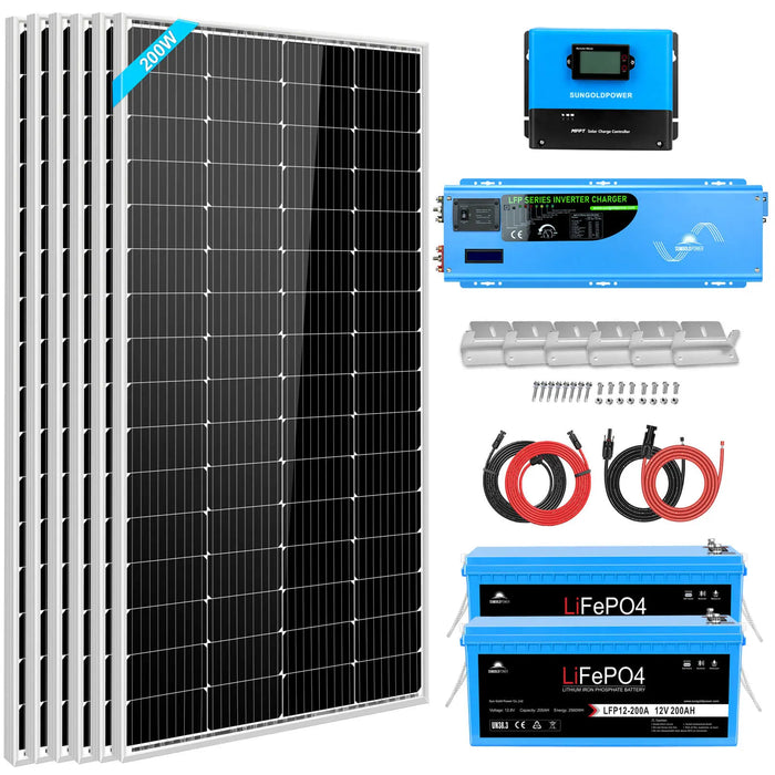 Sungold Power Off Grid Solar Kit 4000W Inverter 12VDC 120V/240V LIFEPO4 Battery 1200 WATT Solar Back Up SGK-PR4S.   At  Generation Eco Store