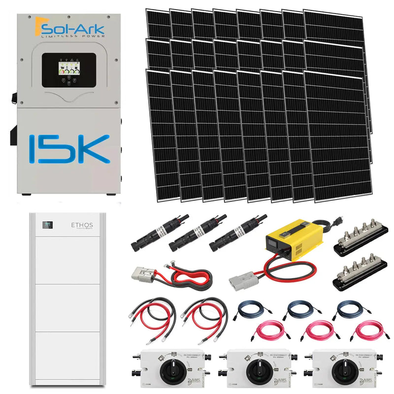 Sol-Ark 15K 120/240V Output Hybrid Solar Inverter | ETHOS 48V 15.4KWH Stackable Battery (3 Module) | 24 x 410W Rigid Mono Solar Panels | Complete Off-Grid kit.   At  Generation Eco Store