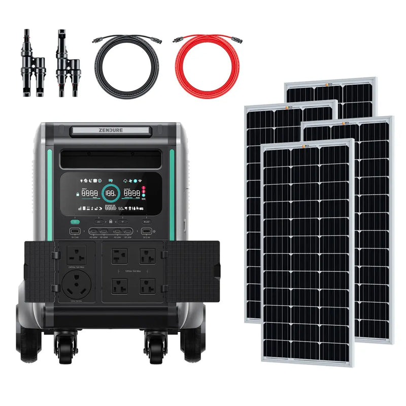 Zendure SuperBase V4600 3600W 120/240V Power Station Kit | 4.6kWh Battery Storage | 400W - 800W 12V Rigid Mono Solar Panels.  4-x-100W-Rigid-Mono-Solar-Panel At  Generation Eco Store