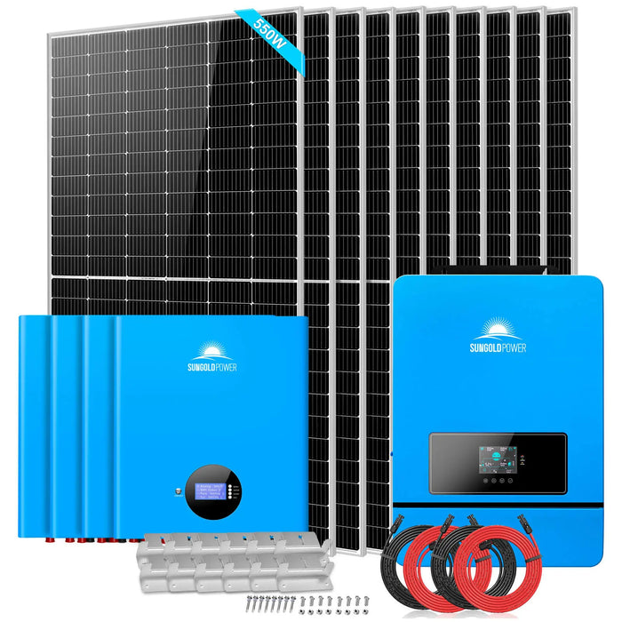 Sungold Power Off Grid Solar Kit 10 X 550 Watts Solar Panels 4 X 5.12KWH Powerwall Lithium Battery 10KW Solar Inverter 48VDC 120V/240V SGM-10K20.   At  Generation Eco Store