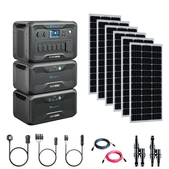 Bluetti AC300 6144Wh/3000W Solar Generator Kit | 6 x 200W Rigid Mono Solar Panels | 2 x B300 3072Wh Batteries | Complete Solar Kit.   At  Generation Eco Store