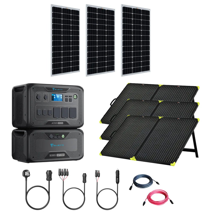 Bluetti AC500 + B300S 5000W/3072Wh Solar Generator Kit | 3 x 200W 12V Mono Solar Panels | Complete Solar Kit.   At  Generation Eco Store