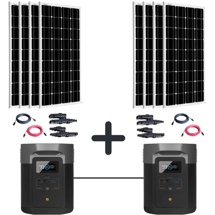 2 x EcoFlow DELTA Max 4,032Wh | 4,800W Power Station | 8 x 12V 100W Rigid Mono Solar Panels