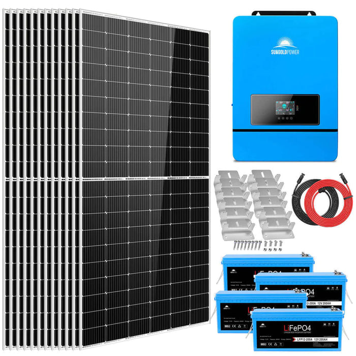 Sungold Power Complete off Grid Solar Kit 8000W 48V 120V/240V output 10.24KWH Lithium Battery 5400 Watt Solar Panel SGK-8MAX