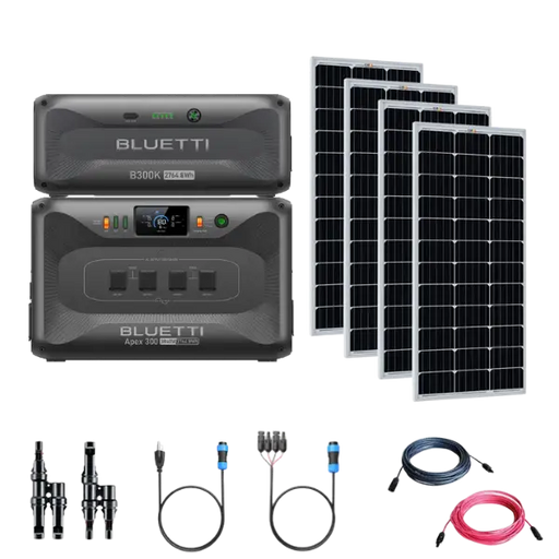 Bluetti Apex 300 5,400Wh 3,800W Portable Power Kit | 200 Watt 12V Rigid Mono Solar Panels | Complete Solar Kit.  1 (2764 Wh) / 4 (800W) At  Generation Eco Store