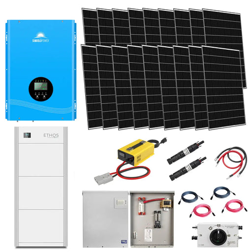 SUNGOLD POWER 8000W 48V Output Inverter/Charger | ETHOS 48V 15.4KWH Stackable Battery (3 Module) | 18 x 410W Rigid Solar Panels.   At  Generation Eco Store