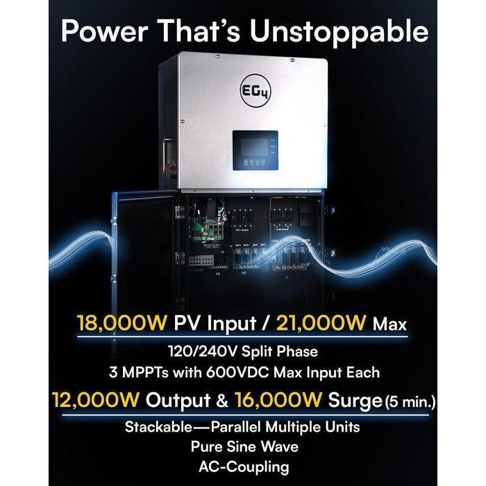 EG4 | 18KPV Hybrid Solar Inverter | All-In-One Solar Inverter | 18000W PV Input | 12000W Output | 48V 120/240V Split Phase | EG4-18KPV-12LV   at  Generation Eco Store