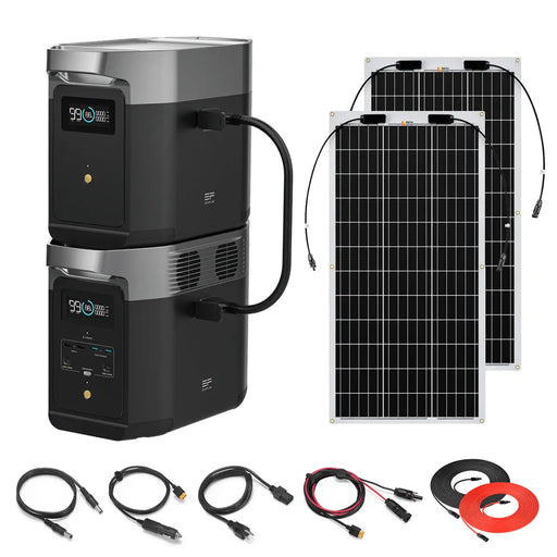 EcoFlow DELTA 2 + Extra Battery 2048Wh 1.8kW Solar Generator | 100W Flexible Mono Solar Panels.   At  Generation Eco Store