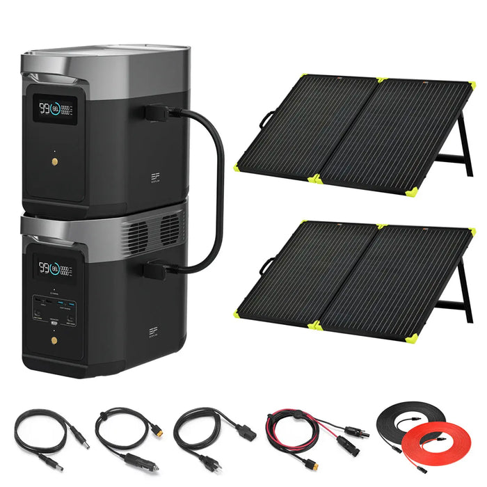 EcoFlow DELTA 2 + Extra Battery 2048Wh 1.8kW Solar Generator | 100W Portable Mono Solar Panels.   At  Generation Eco Store