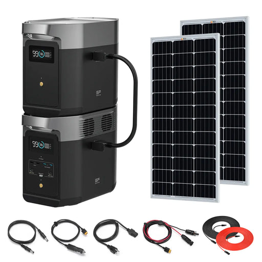 EcoFlow DELTA 2 + Extra Battery 2048Wh 1.8kW Solar Generator | 100W Rigid Mono Solar Panels.   At  Generation Eco Store