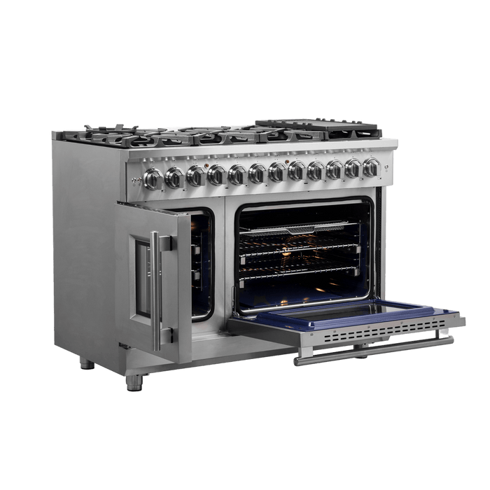 Forno Massimo 48″ Freestanding French Door Dual Fuel Range with 8 Burners
