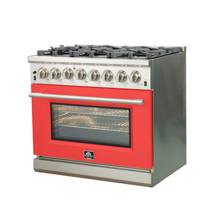 Forno Capriasca 36" Professional Freestanding Dual Fuel Range in Red