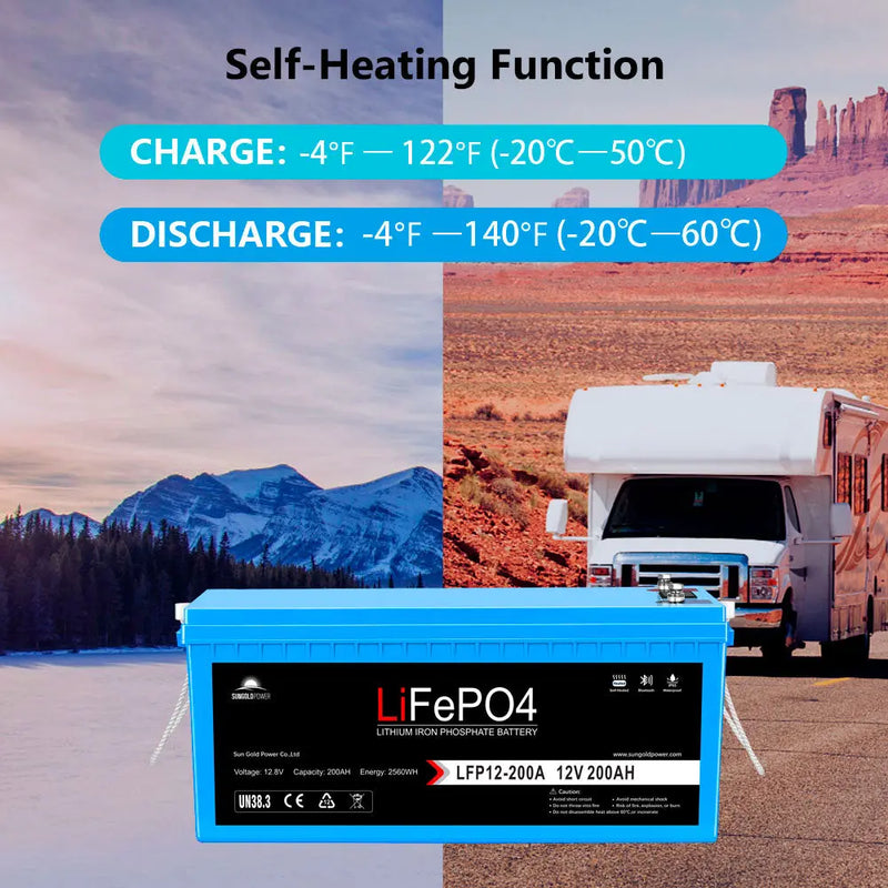 Sungold Power 2 X 12V 200AH LIFEPO4 Deep Cycle Lithium Battery Bluetooth / Self-Heating / IP65.   At  Generation Eco Store