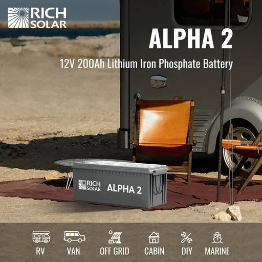 Rich Solar ALPHA 2 12V 200Ah LiFePO4 (Lithium Iron Phosphate) Battery w/ Internal Heat Technology and Bluetooth.   At  Generation Eco Store