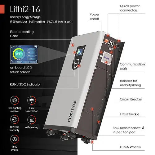 RUiXU Lithi2-16 Battery Energy Storage | 16kWh | 51.2V | IP65 Outdoor.   At  Generation Eco Store