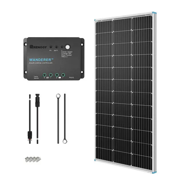 Renogy 100W 12V Monocrystalline Solar Starter Kit w/Wanderer 30A Charge Controller - Generation Eco Store