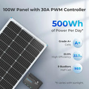 Renogy 100W 12V Monocrystalline Solar Starter Kit w/Wanderer 30A Charge Controller - Generation Eco Store