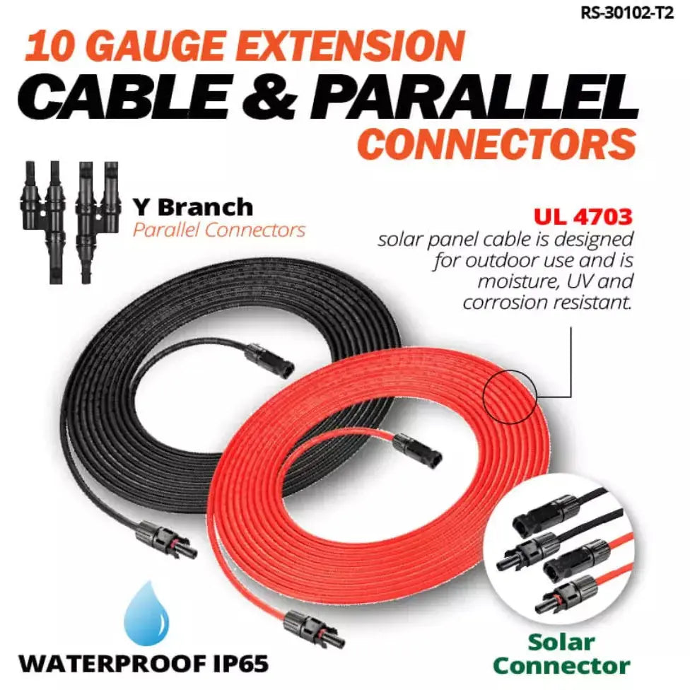 Rich Solar 10 Gauge 30 Feet Solar Extension Cable and Parallel Connectors.   At  Generation Eco Store