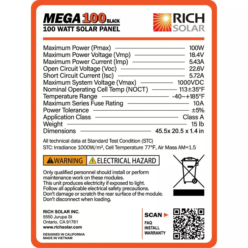 Rich Solar Mega 100 Watt ONYX Solar Panel Black.   At  Generation Eco Store