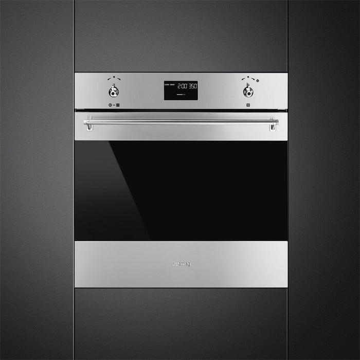 Smeg SFU6302TVX Classic Series 24" Stainless Steel and Smart-Black Glass Electric Single Wall Oven