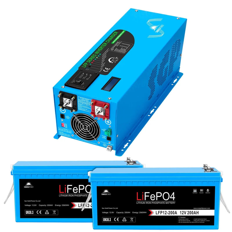 Sungold Power 3000W DC 12V Pure Sine Wave Inverter Charger WIth Two 12V 200AH Battery.   At  Generation Eco Store