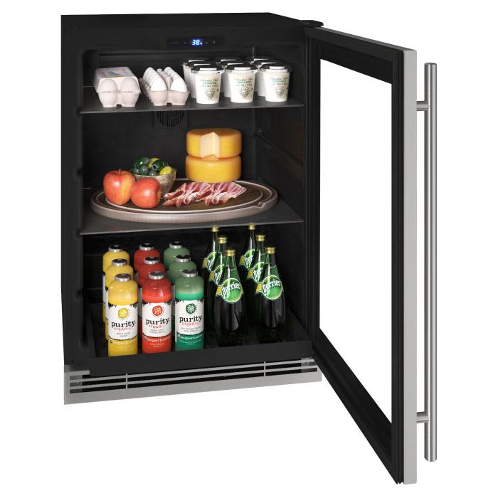 U-Line 24" Refrigerator with Reversible Hinge Stainless Frame Glass Door