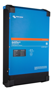 Blue power converter with black accents on a white background