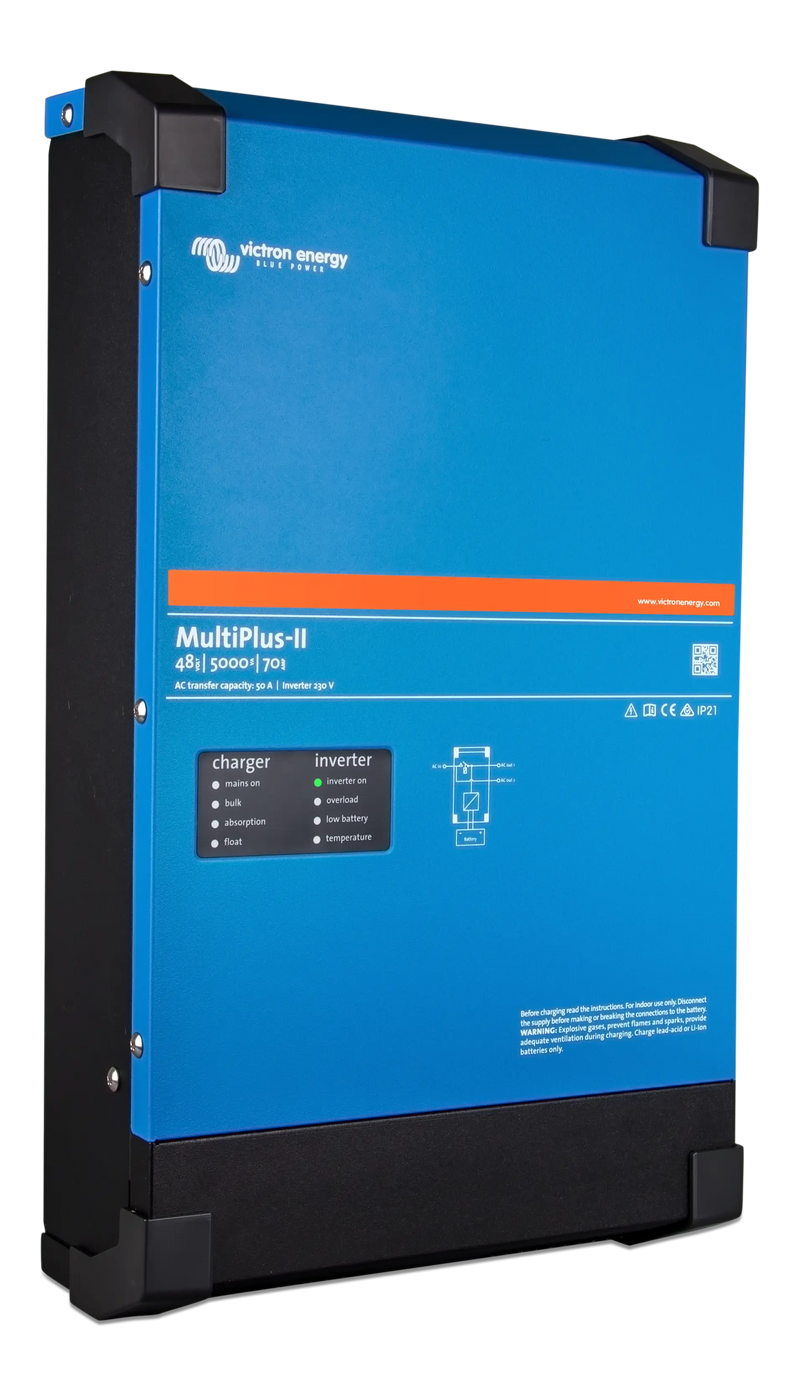 Blue power converter with black accents on a white background