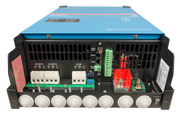 Power inverter with various connectors and labels on a white background