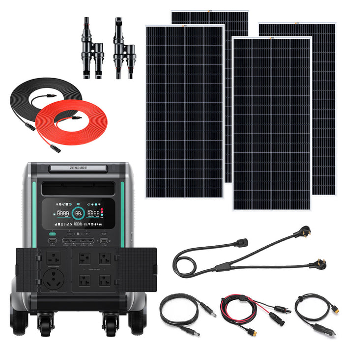 Zendure SuperBase V6400 3600W 120/240V Portable Power Station Kit | 800W-1600W Rigid Monocrystalline Solar Panels