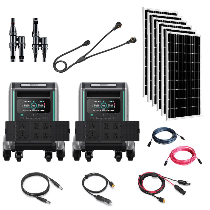 Zendure SuperBase V4600 7,200W 120/240V Portable Power Station Kit | 9.2kWh Total Lithium Battery Bank | 6 x 200W 12V Mono Solar Panels