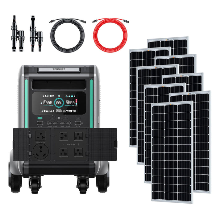 Zendure SuperBase V6400 3,600W 120/240V Power Station Kit | 6.4kWh Battery Storage | 400W - 800W 12V Rigid Mono Solar Panels