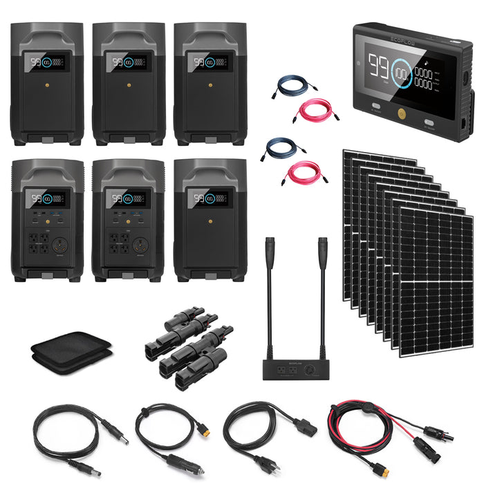 Total Off-Grid Solar Kit - 7.2kW 120/240V Output with 21.6kWh Lithium Battery Bank + 8 x 335W Solar Panels | EcoFlow DELTA Pro