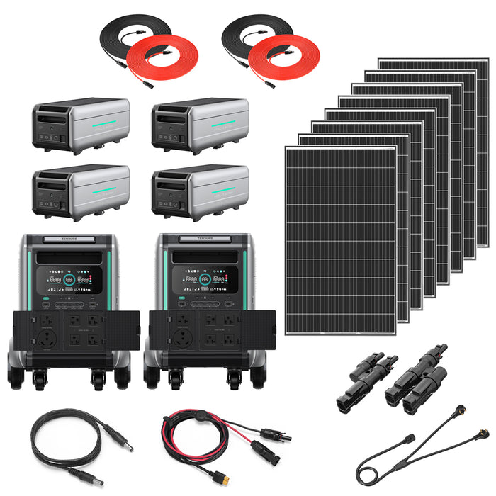 Zendure SuperBase V4600 27.6kWh 120/240V Portable Power Station Kit | 2 x 3,600W Power Station |  | 8 x 335W Rigid Mono Solar Panels | 4 x 4608Wh Batteries