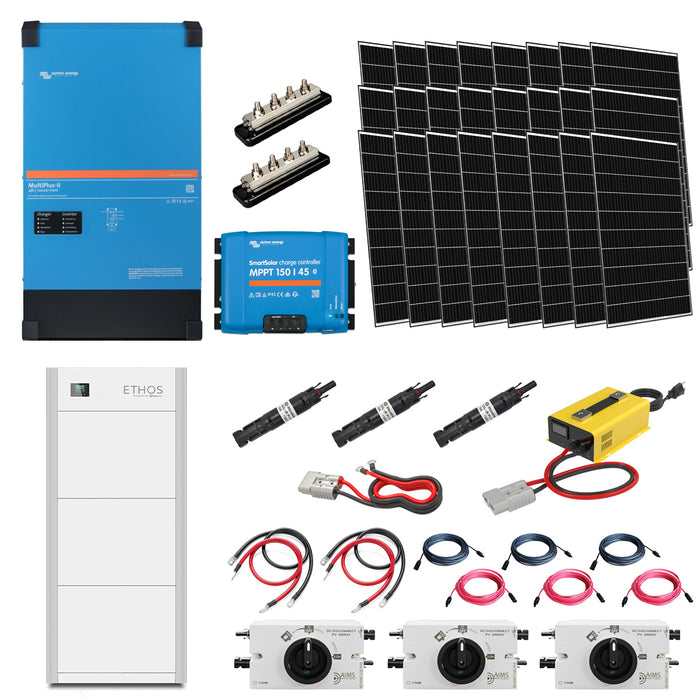 Victron MultiPlus-II 48V 10,000W Inverter/Charger | ETHOS 48V 15.4KWH Stackable Battery (3 Module) | 24 x 410W Rigid Solar Panels