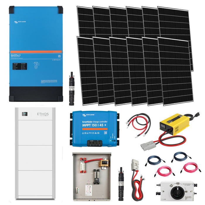 Victron MultiPlus-II 48V 10,000W Inverter/Charger | ETHOS 48V 15.4KWH Stackable Battery (3 Module) | 12 x 410W Rigid Solar Panels