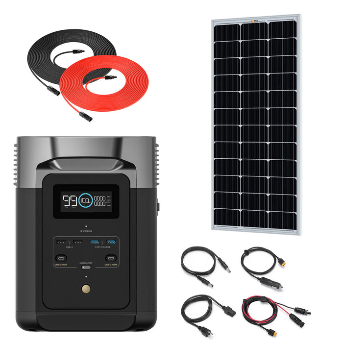 EcoFlow DELTA 2 1024Wh 1800W Solar Generator & 100W Monocrystalline Solar Panels Kit