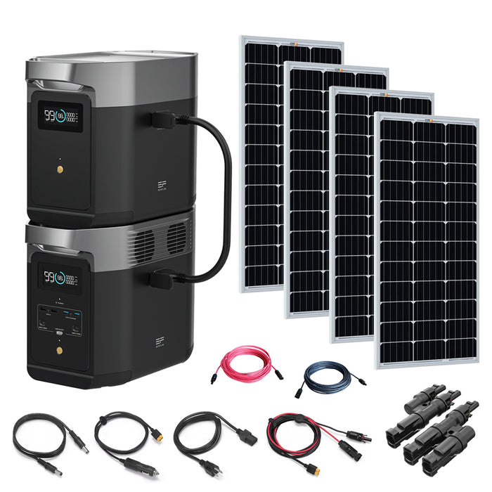 EcoFlow DELTA 2 2,000Wh + Delta 2 LiFePO4 Expansion Battery | 4 x 100W 12V Rigid Mono Solar Panels | Total Solar Kit