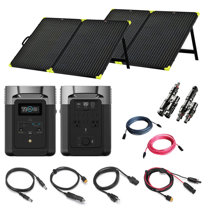 EcoFlow DELTA 2 1.8kW / 1,024Wh Portable Power Station / 2 x 200W 12V Folding Mono Solar Panels | Total Solar Kit