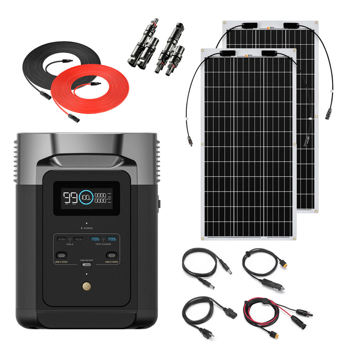 EcoFlow DELTA Max 2016Wh 2400W Portable Power Station | 100W Flexible Mono Solar Panels