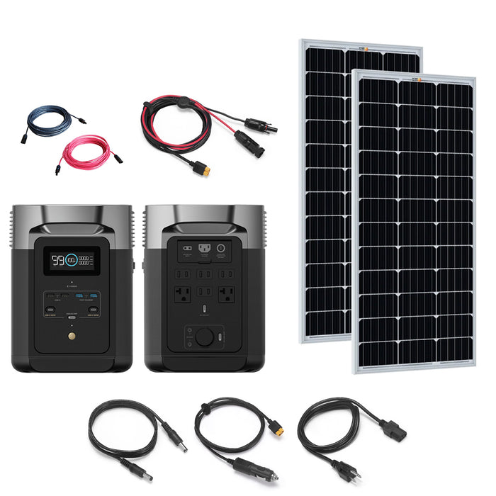EcoFlow DELTA Max 2,400W 2,016Wh Portable Power Station | 2 x 200 Watt 12V Rigid Mono Solar Panels | Total Solar Kit
